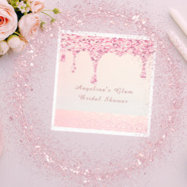 Elegante Roze Glam Glitter Druppel Kant Bruiloftss Servet