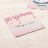 Elegante Roze Glam Glitterslijm Druppel Kartonnen Onderzetters (Schuin)