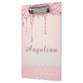 Elegante Roze Glam Glittersuiker Drip Klembord (Links)