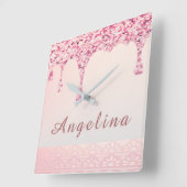 Elegante Roze Glam Glittersuiker Lace Bruidsdouche Vierkante Klok (Hoek)