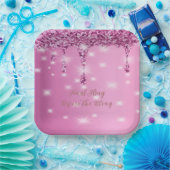 Elegante roze glinster druppel vrijgezellenfeest papieren bordje (Feest)