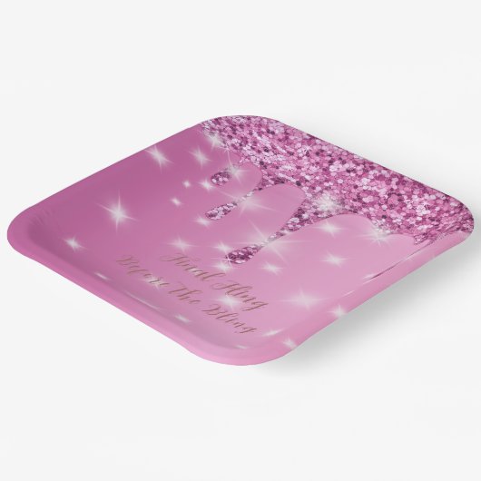 Elegante roze glinster druppel vrijgezellenfeest papieren bordje (Gebogen)