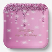 Elegante roze glinster druppel vrijgezellenfeest papieren bordje (Voorkant)