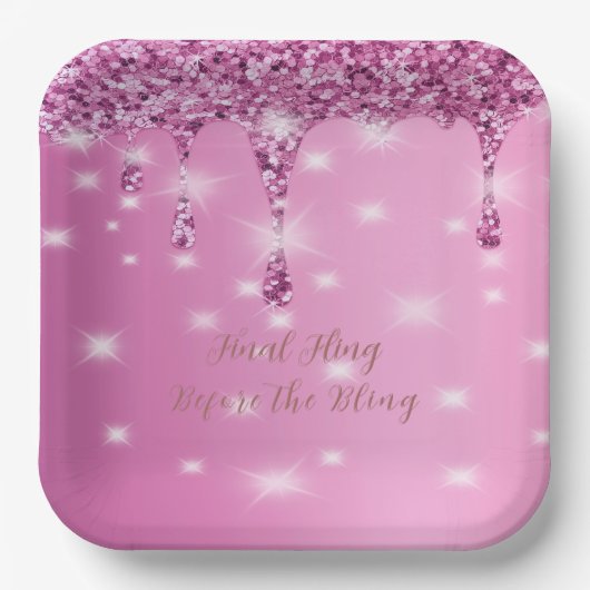 Elegante roze glinster druppel vrijgezellenfeest papieren bordje (Voorkant)