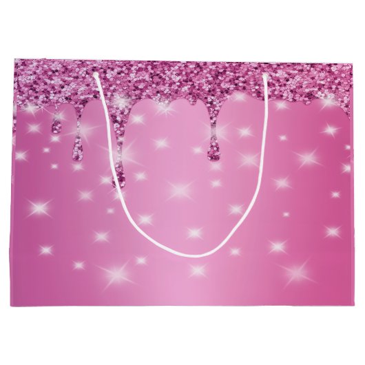 Elegante roze glinsterende druppel groot cadeauzakje (Achterkant)