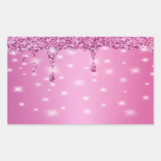 Elegante roze glinsterende druppel rechthoekige sticker (Voorkant)