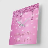 Elegante roze glinsterende druppel vierkante klok (Hoek)