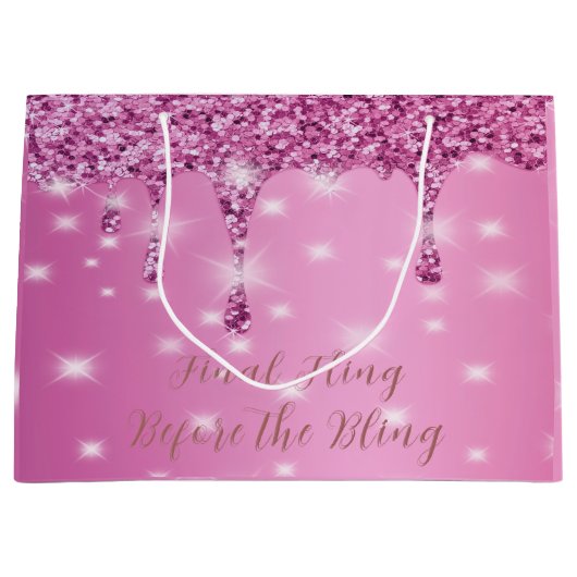 Elegante roze glinsterende druppel vrijgezellenfee groot cadeauzakje (Voorkant)