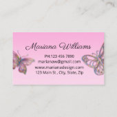 elegante roze gliters die vlinders neerhalen , sti visitekaartje (Achterkant)