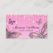 elegante roze gliters die vlinders neerhalen , sti visitekaartje (Voorkant)