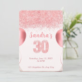 Elegante Roze Glitter 30e verjaardag Uitnodiging (Staand voorkant)