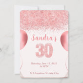 Elegante Roze Glitter 30e verjaardag Uitnodiging (Voorkant)