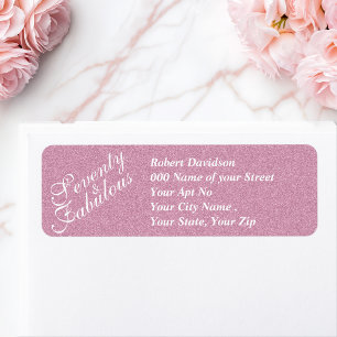 Elegante Roze Glitter 70e Verjaardag Typografie Etiket