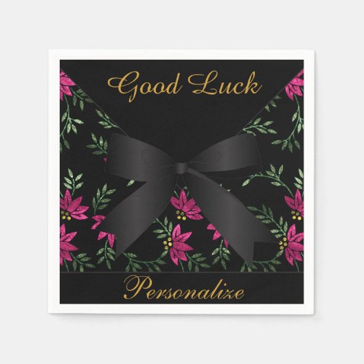 Elegante roze glitter bloem servet (Voorkant)