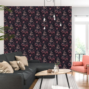 Elegante roze glitter bloemen en bladeren behang