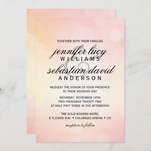 Elegante roze glitter bokeh licht chique bruiloft kaart (Voorkant / Achterkant)