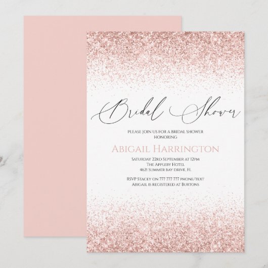 Elegante Roze Glitter Bruiloft Uitnodiging (Voorkant / Achterkant)