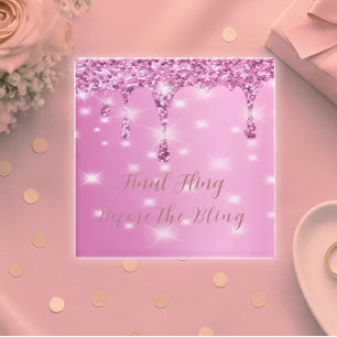 Elegante Roze Glitter Drip Bachelorette Glazen Onderzetter