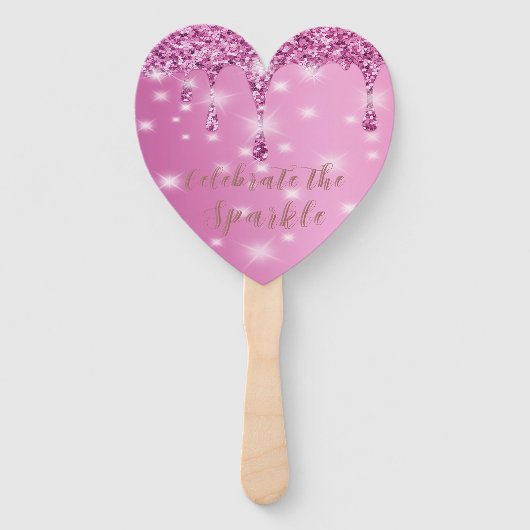 Elegante Roze Glitter Drip Bachelorette Handwaaier (Voorkant)