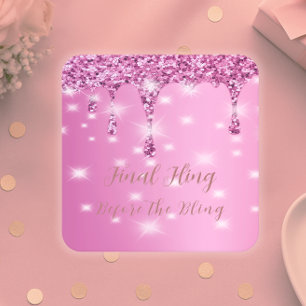 Elegante Roze Glitter Drip Bachelorette Kartonnen Onderzetters