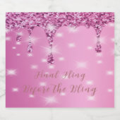 Elegante Roze Glitter Drip Bachelorette Sparkling Wijnetiket (Enkel label)