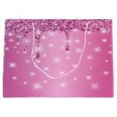 Elegante Roze Glitter Drip Groot Cadeauzakje (Voorkant)