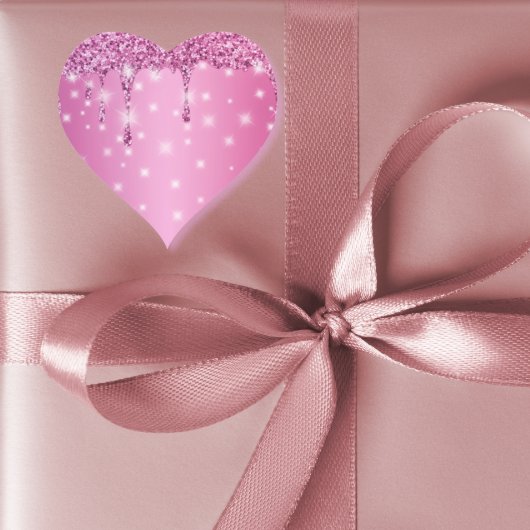 Elegante Roze Glitter Drip Hart Sticker