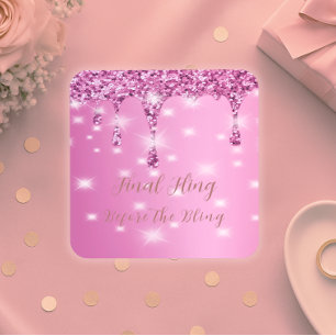 Elegante Roze Glitter Drip Hen Party Bier Onderzetter