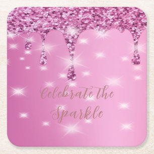 Elegante Roze Glitter Drip Hen Party Kartonnen Onderzetters
