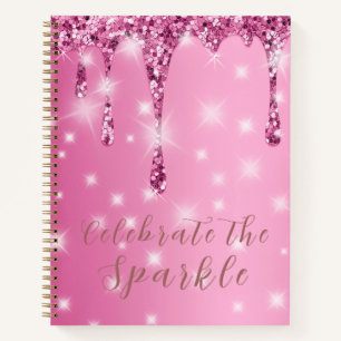 Elegante Roze Glitter Drip Hen Party Notitieboek