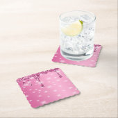 Elegante Roze Glitter Drip Kartonnen Onderzetters (Insitu)