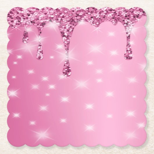 Elegante Roze Glitter Drip Kartonnen Onderzetters (Voorkant)