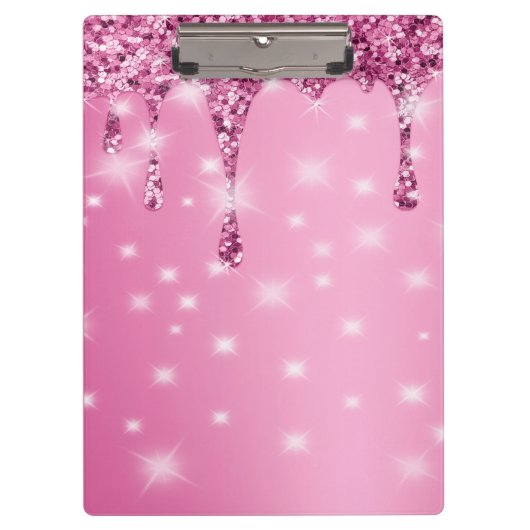 Elegante Roze Glitter Drip Klembord (Voorkant)