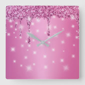 Elegante Roze Glitter Drip Klok (Voorkant)