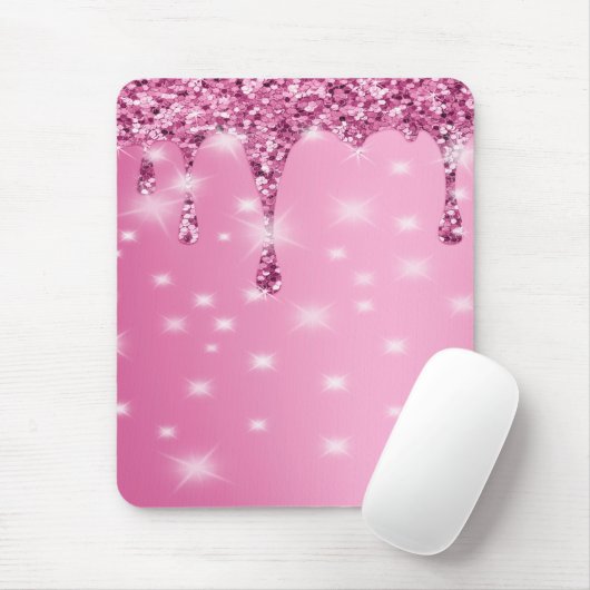 Elegante Roze Glitter Drip Muismat (Met muis)