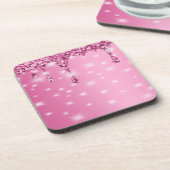 Elegante Roze Glitter Drip Onderzetter (Linkerzijde)