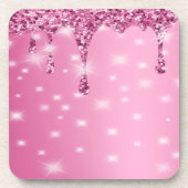 Elegante Roze Glitter Drip Onderzetter (Voorkant)