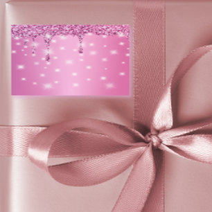 Elegante Roze Glitter Drip Rechthoekige Sticker