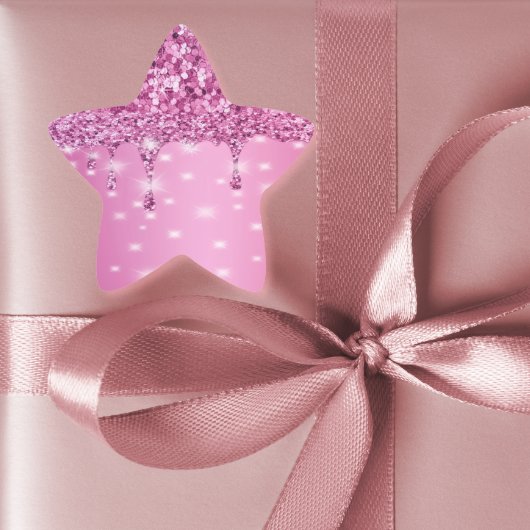 Elegante Roze Glitter Drip Ster Sticker