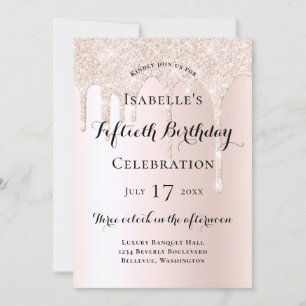 Elegante Roze Glitter Drips 50e Verjaardag Kaart