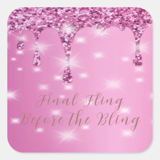 Elegante Roze Glitter Druip Bachelorette Vierkante Sticker (Voorkant)