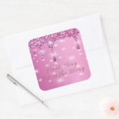 Elegante Roze Glitter Druip Bachelorette Vierkante Sticker (Envelop)