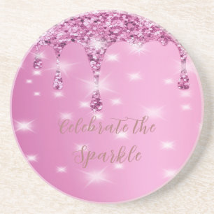 Elegante Roze Glitter Druip Bruidsmeisjes Onderzet Zandsteen Onderzetter