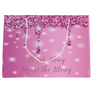 Elegante Roze Glitter Druipende Bruidsfeest Groot Cadeauzakje