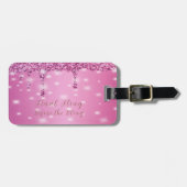Elegante Roze Glitter Druppel Bachelorette Bagagelabel (Voorkant horizontaal)