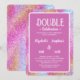 Elegante Roze Glitter Dubbele Verjaardag Viering Kaart