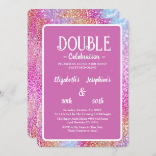 Elegante Roze Glitter Dubbele Verjaardag Viering Kaart
