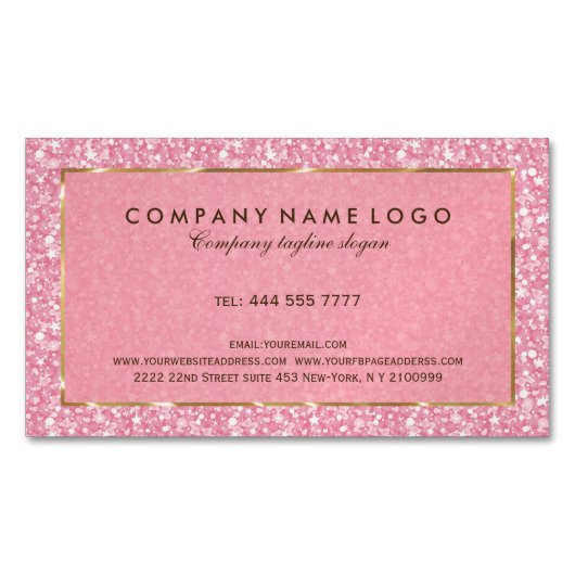 Elegante roze glitter en sparkles gouden accenten magnetisch visitekaartje (Voorkant)