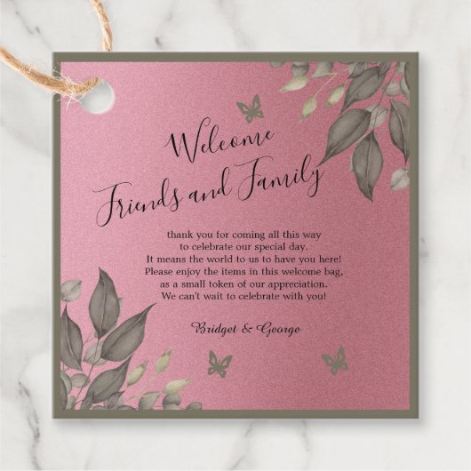 Elegante roze glitter eucalyptus bruiloft gunst la bedankjes labels (Voorkant)
