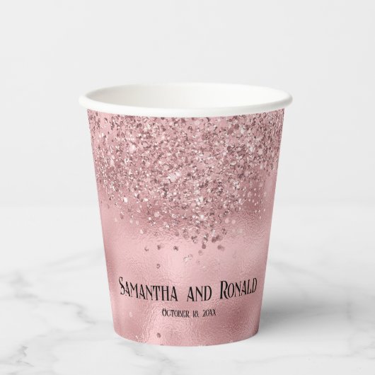 Elegante Roze Glitter & Folie Trouwpapier Cups Papieren Bekers (Voorkant)